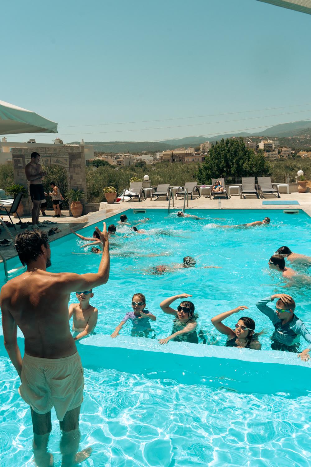 Pool training at the Crete camp