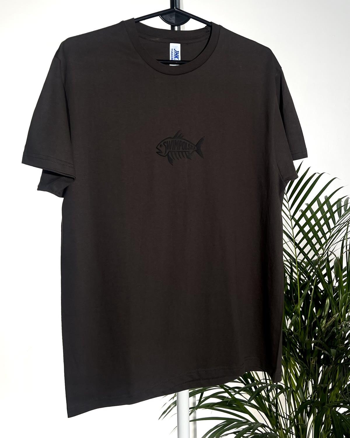 Dark brown T-shirt with a tonal fish print
